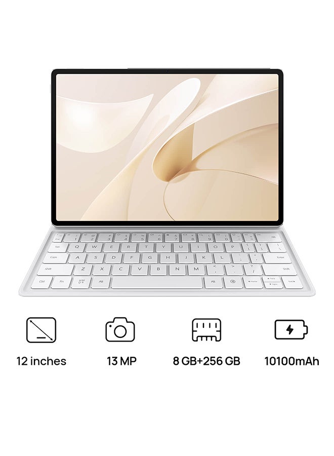 تابلت MatePad 12X مقاس 12 بوصة، أبيض، ذاكرة وصول عشوائي 8 جيجابايت، سعة تخزين 256 جيجابايت، واي فاي، مع لوحة مفاتيح انزلاقية (بدون قلم M-Pencil) وتطبيق GoPaint الاحترافي - إصدار الشرق الأوسط 