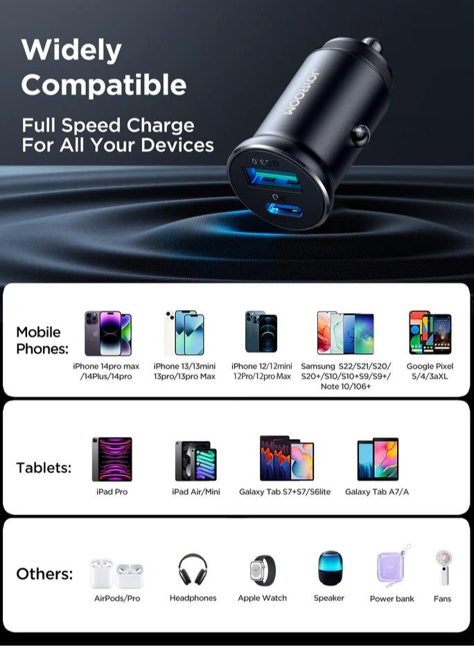 JR-CCN05 30W USB-A USB-C Mini Car Charger - Black Black
