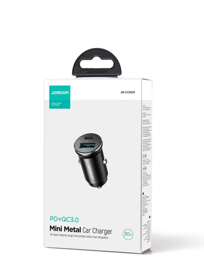 JR-CCN05 30W USB-A USB-C Mini Car Charger - Black Black