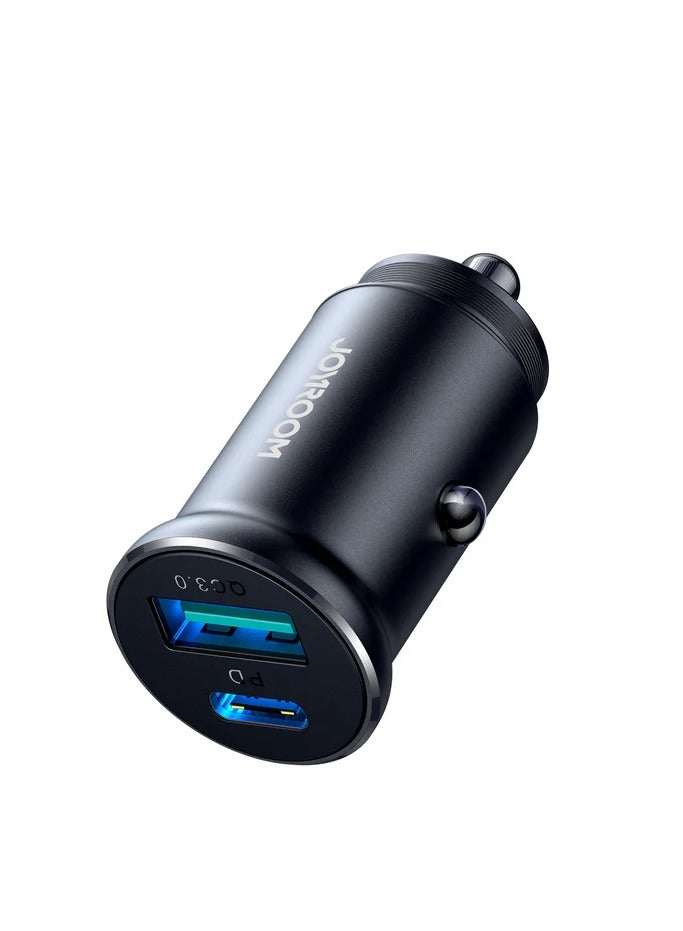 JOYROOM JR-CCN05 30W USB-A USB-C Mini Car Charger - Black Black - Image 2