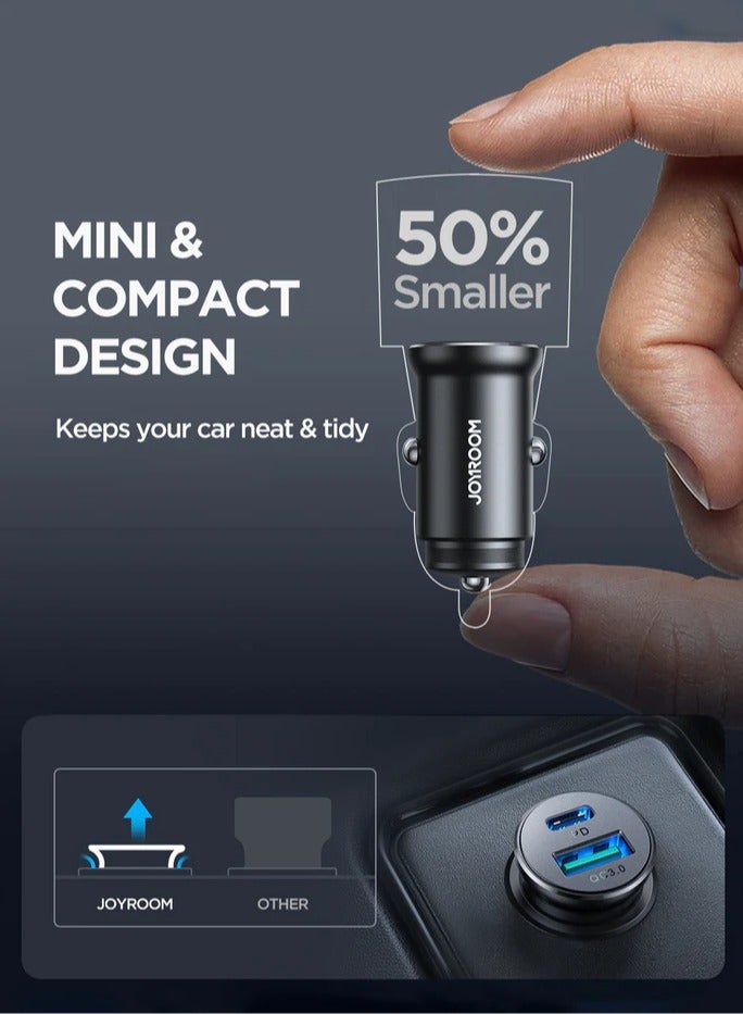 JOYROOM JR-CCN05 30W USB-A USB-C Mini Car Charger - Black Black - Image 5