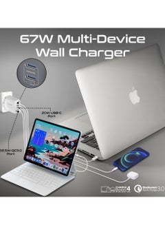 بروميت GaN USB-C™ Laptop Charger, Super-Fast 67W Dual USB-C™ Power Delivery Wall Charger With 22.5W QC 3.0 Port, 20W Type-C™ Power Deliver White  - Image 3