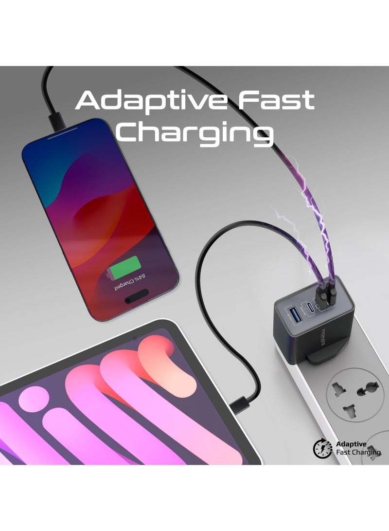 GaN USB-C™ Laptop Charger, Super-Fast 67W Dual USB-C™ Power Delivery Wall Charger With 22.5W Qc 3.0 Port, 20W Type-C™ Power Deliver Black