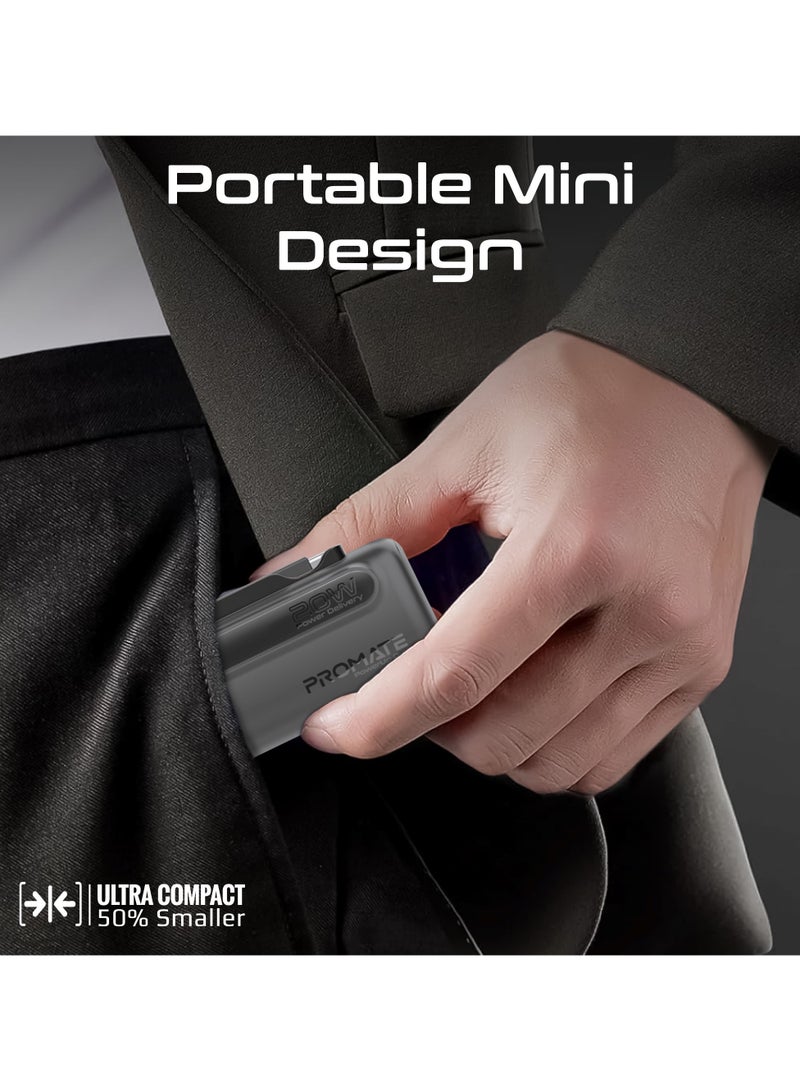 PROMATE - 5000 mAh Mini Power Bank With 20W USB-C™ In/Out Foldable Connector, 12W Lightning Foldable Connector, LED Display, PowerUp-Duo Black - Image 1