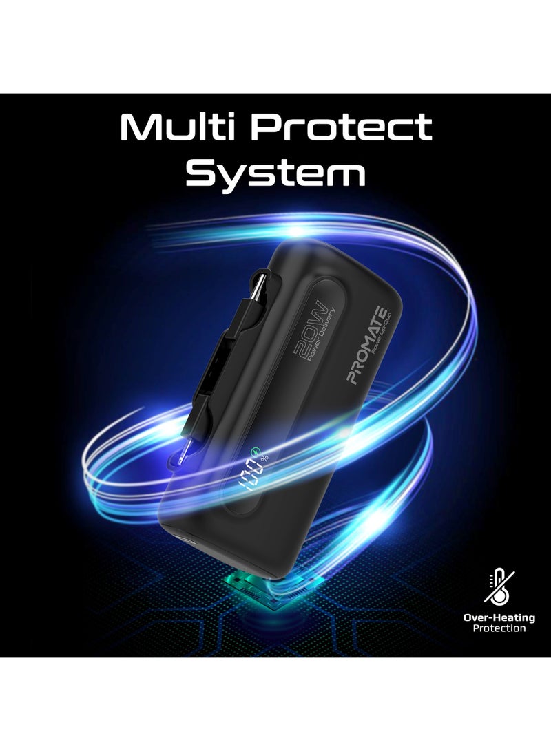 PROMATE - 5000 mAh Mini Power Bank With 20W USB-C™ In/Out Foldable Connector, 12W Lightning Foldable Connector, LED Display, PowerUp-Duo Black - Image 1