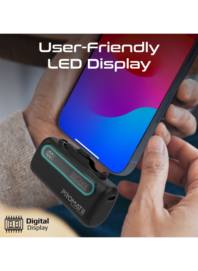 PROMATE - 5000 mAh Mini Power Bank With 20W USB-C™ In/Out Foldable Connector, 12W Lightning Foldable Connector, LED Display, PowerUp-Duo Black - Image 1
