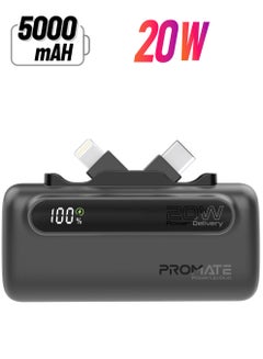 5000 mAh Mini Power Bank With 20W USB-C™ In/Out Foldable Connector, 12W Lightning Foldable Connector, LED Display, PowerUp-Duo Black