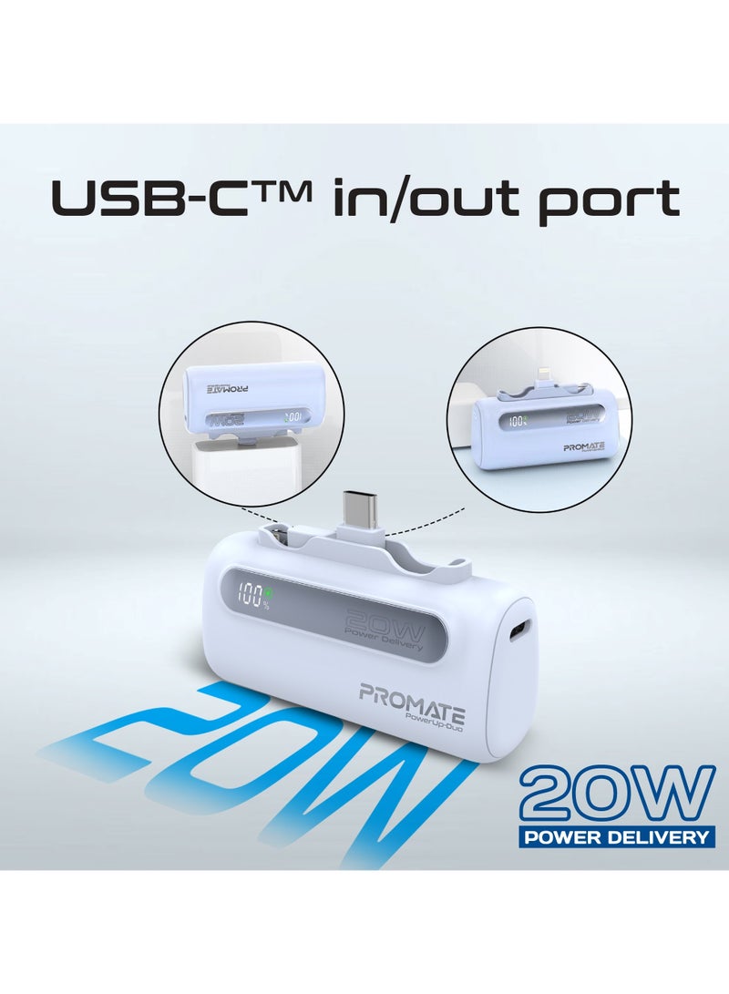 PROMATE 5000 mAh Mini Power Bank With 20W USB-C™ In/Out Foldable Connector, 12W Lightning Foldable Connector, LED Display, PowerUp-Duo Blue  - Image 5