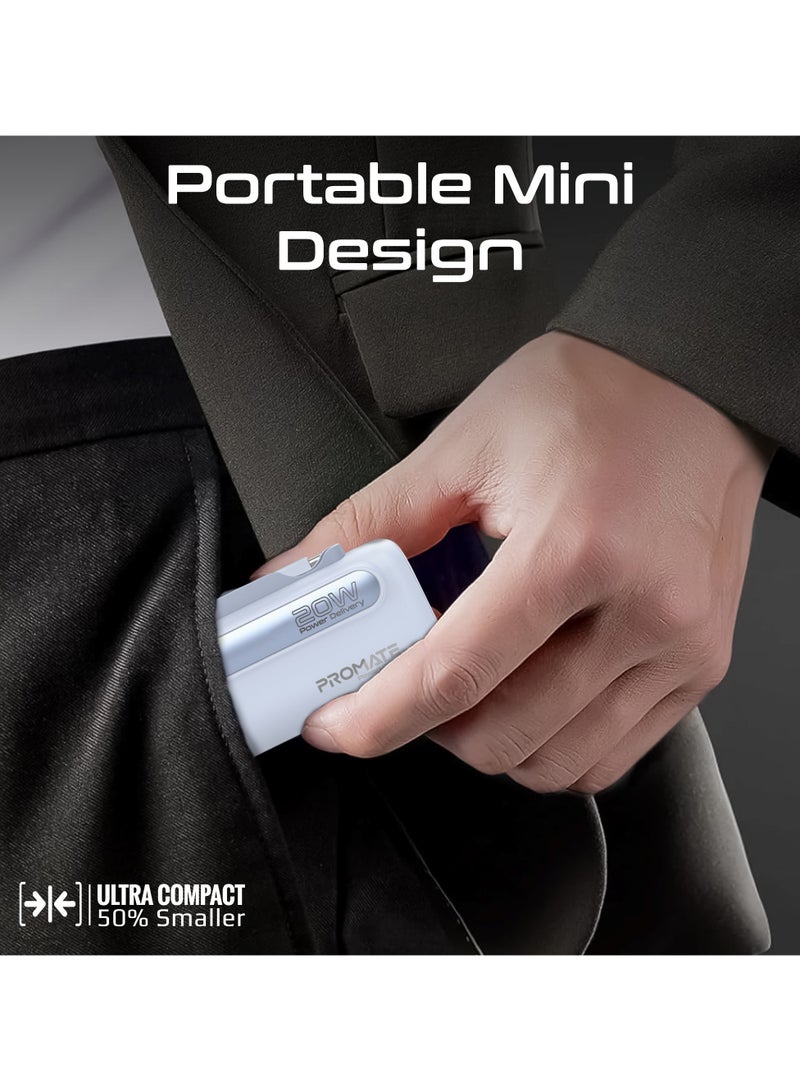 PROMATE 5000 mAh Mini Power Bank With 20W USB-C™ In/Out Foldable Connector, 12W Lightning Foldable Connector, LED Display, PowerUp-Duo Blue  - Image 3