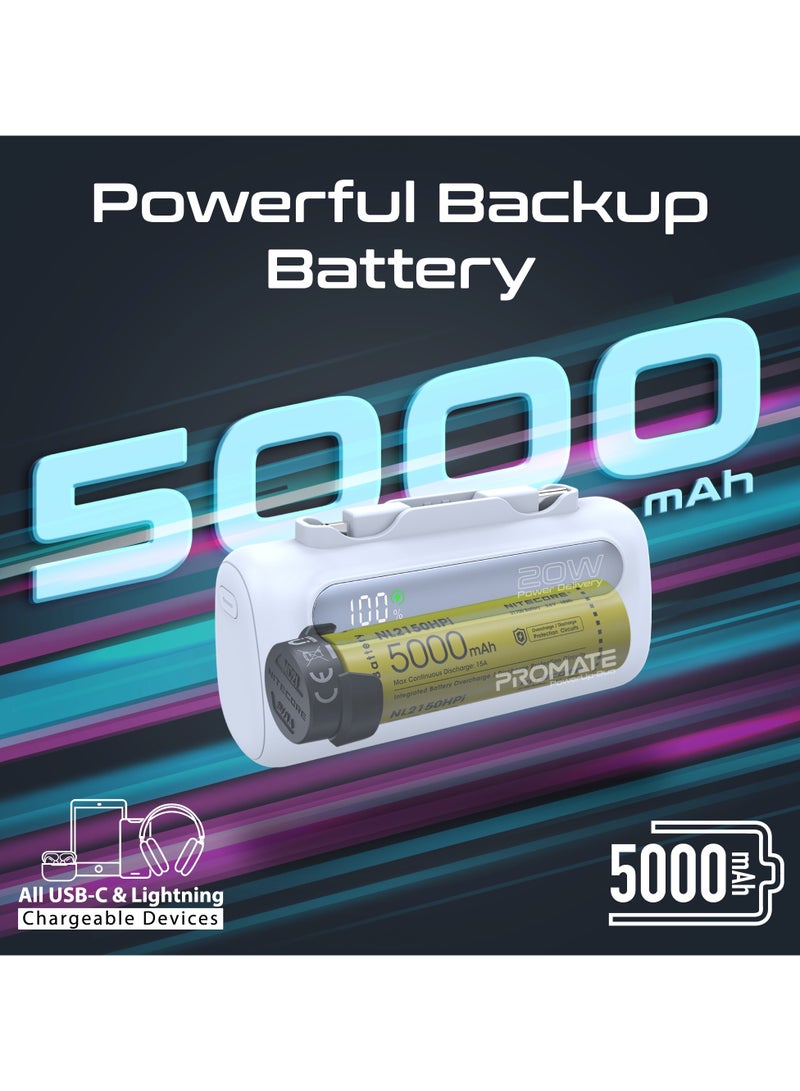 PROMATE 5000 mAh Mini Power Bank With 20W USB-C™ In/Out Foldable Connector, 12W Lightning Foldable Connector, LED Display, PowerUp-Duo Blue  - Image 2