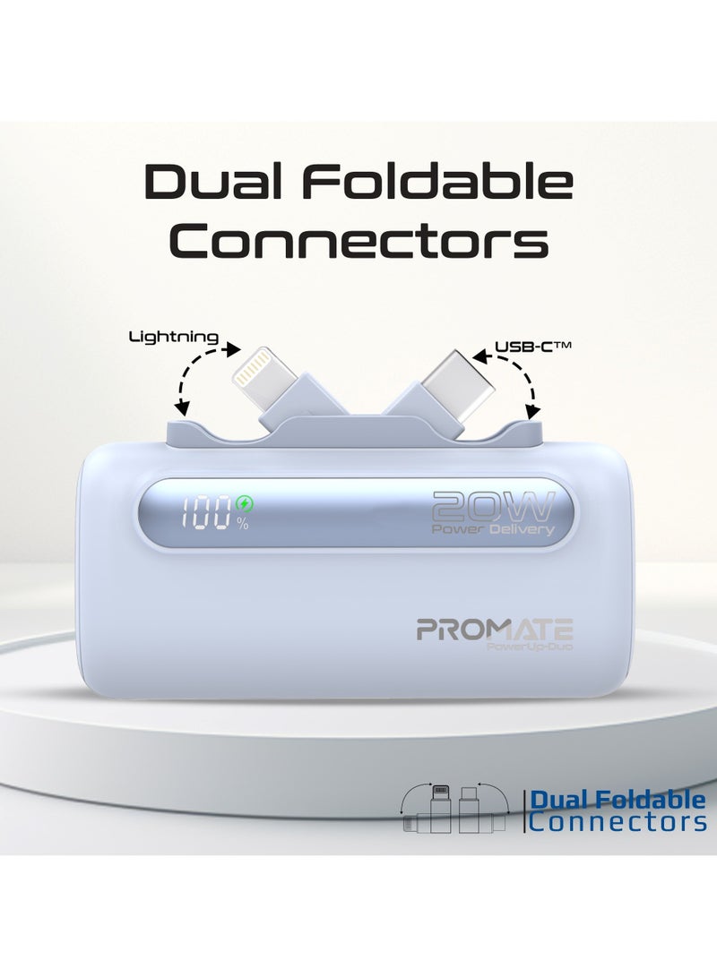 PROMATE 5000 mAh Mini Power Bank With 20W USB-C™ In/Out Foldable Connector, 12W Lightning Foldable Connector, LED Display, PowerUp-Duo Blue  - Image 4