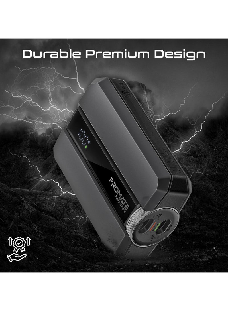 PROMATE - 10000 mAh Power Bank with Triple-Device Charging, Double-ended Type-C And Lightning Cable, USB-C & Lightning Ports, 30W Output, LED Display, Neo-10Uni Black - Image 1