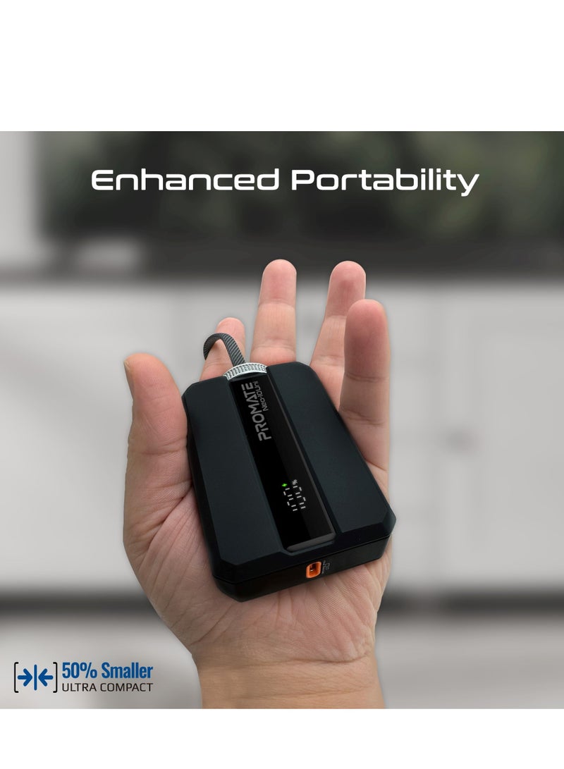 PROMATE - 10000 mAh Power Bank with Triple-Device Charging, Double-ended Type-C And Lightning Cable, USB-C & Lightning Ports, 30W Output, LED Display, Neo-10Uni Black - Image 1