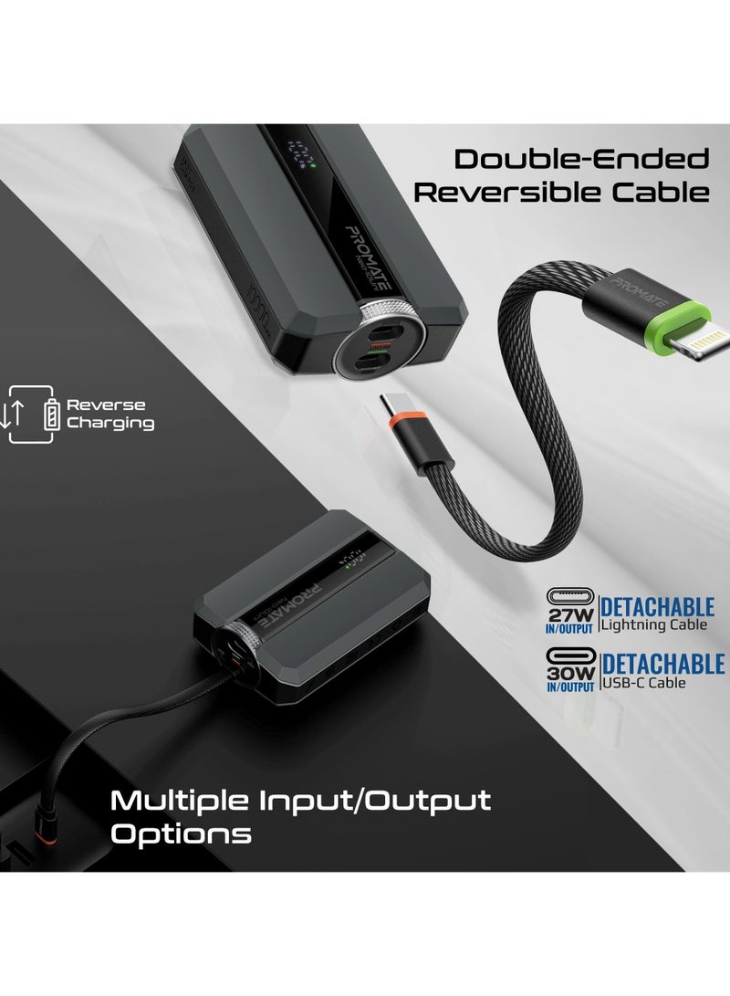 PROMATE 10000 mAh Power Bank with Triple-Device Charging, Double-ended Type-C and Lightning Cable, USB-C & Lightning Ports, 30W Output, LED Display, Neo-10Uni Grey  - Image 5