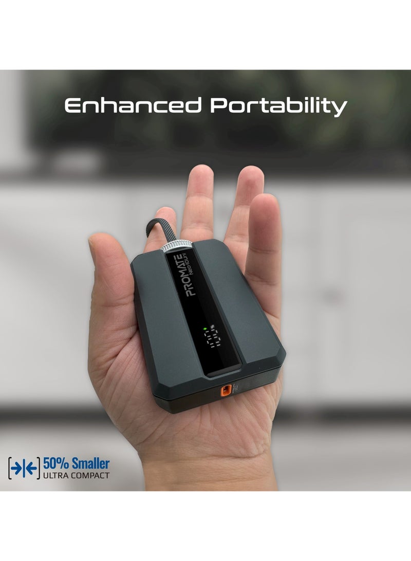 PROMATE 10000 mAh Power Bank with Triple-Device Charging, Double-ended Type-C and Lightning Cable, USB-C & Lightning Ports, 30W Output, LED Display, Neo-10Uni Grey  - Image 2