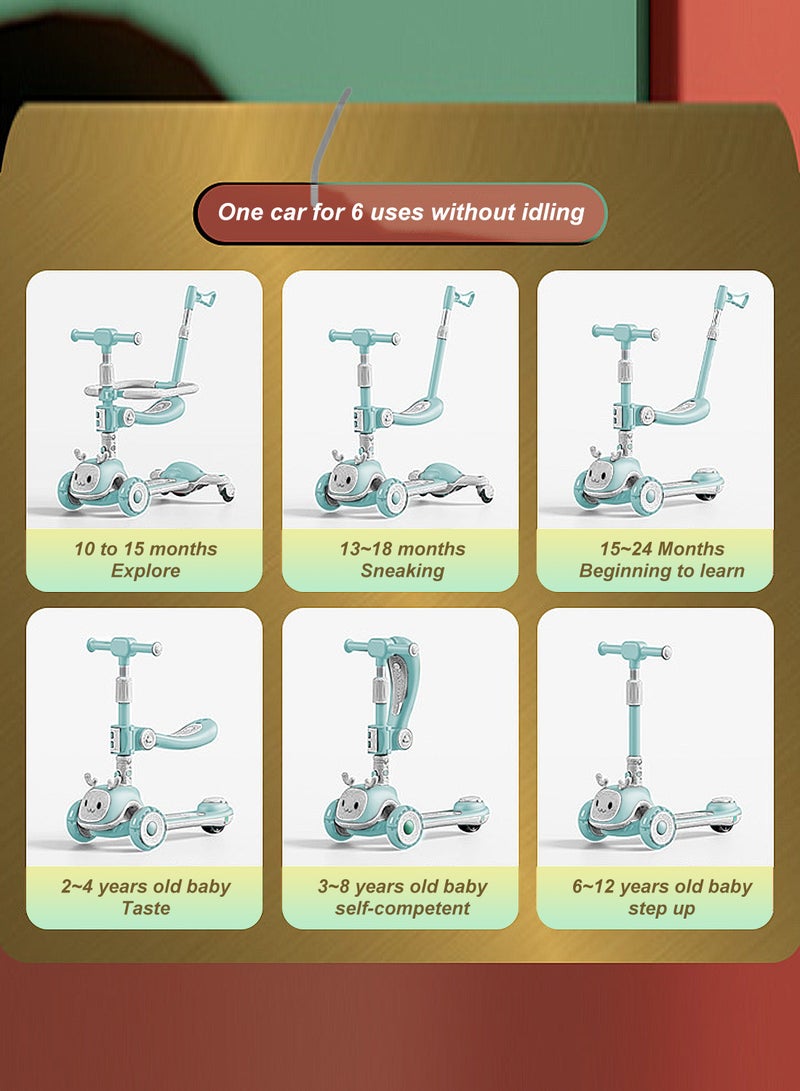 كيدل - Kids Scooter 6-in-1 Children's Scooter with Adjustable Seat, Baby Scooter for 1-3-6 Years Boys Girls，with Lights Foldable Kids Toys - Image 1