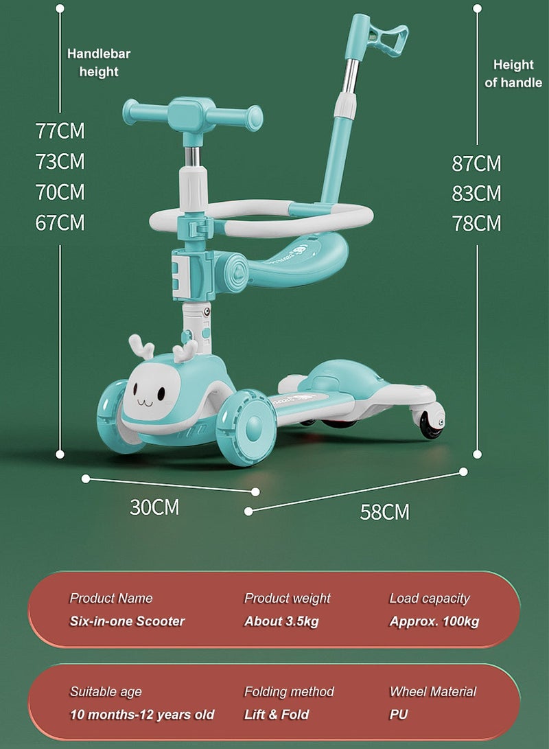 كيدل - Kids Scooter 6-in-1 Children's Scooter with Adjustable Seat, Baby Scooter for 1-3-6 Years Boys Girls，with Lights Foldable Kids Toys - Image 1