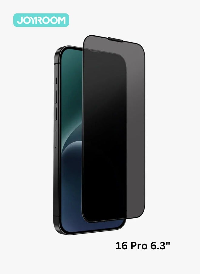 JOYROOM iPhone 16 Pro Privacy Screen Protector 6.3" Inch Face ID Supported Easy Installation Anti-Spy & Privacy Protection Anti-Fingerprint & Bubble Free, Case Friendly Tempered Glass Black  - Image 1