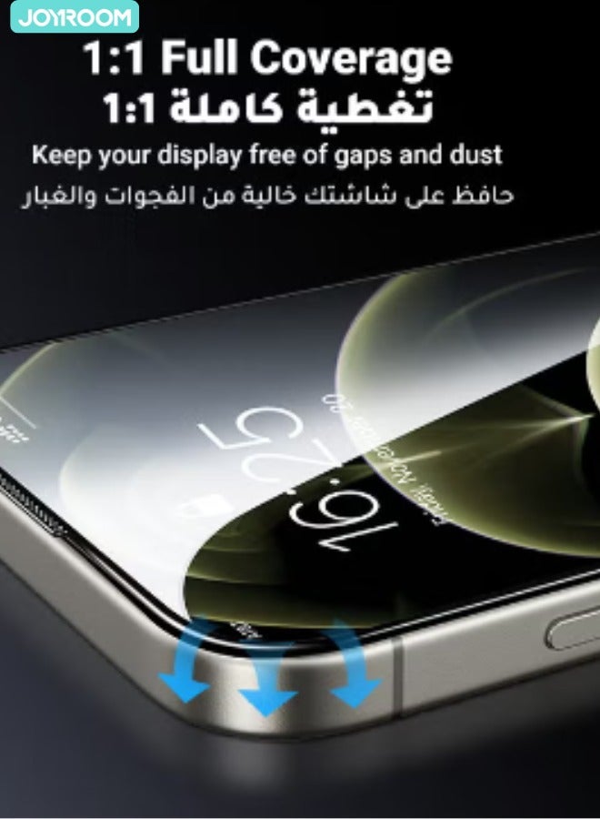 جوي روم حماية شاشة آيفون 16 بلس/15 بلس 6.7 إنش 2.5D كاملة مع حافة سوداء، إطار سهل التركيب، حماية عسكرية، مقاومة للخدوش، مضادة لبصمات الأصابع، خالية من الفقاعات - Image 2