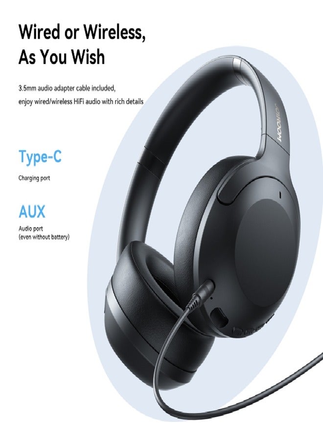 جوي روم JR-JH2 Hybrid Active Noise Cancelling Headphones, Wireless Over-Ear Bluetooth, 40H Long ANC Playtime, Hi-Res Audio, Big Bass, Customize Via An App, Transparency Mode, Ideal For Travel Black  - Image 4