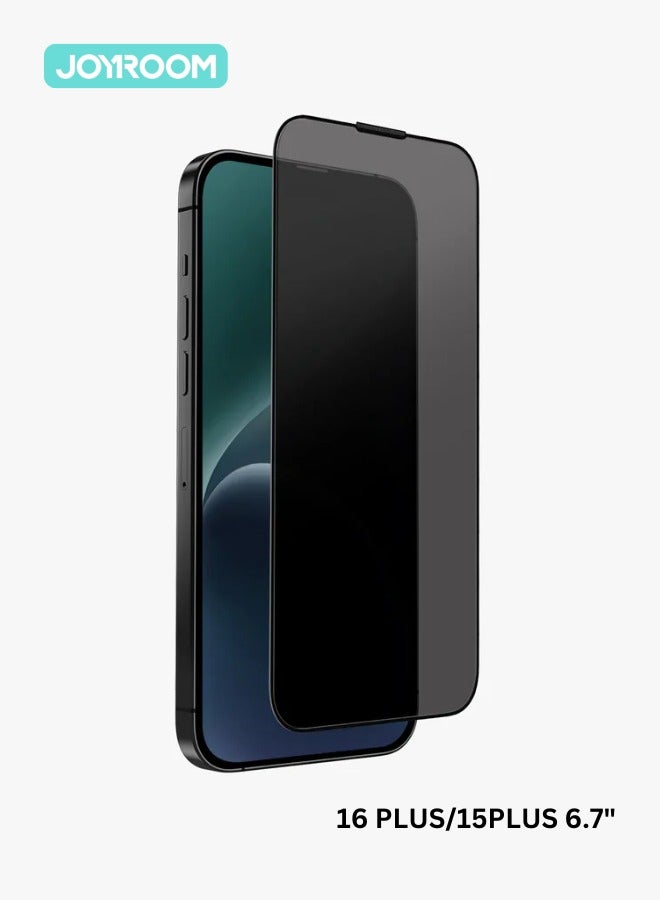 JOYROOM iPhone 16 Plus/15 Plus Privacy Screen Protector 6.7" Inch Face ID Supported Easy Installation Anti-Spy & Privacy Protection Anti-Fingerprint & Bubble Free, Case Friendly Tempered Glass Black  - Image 1