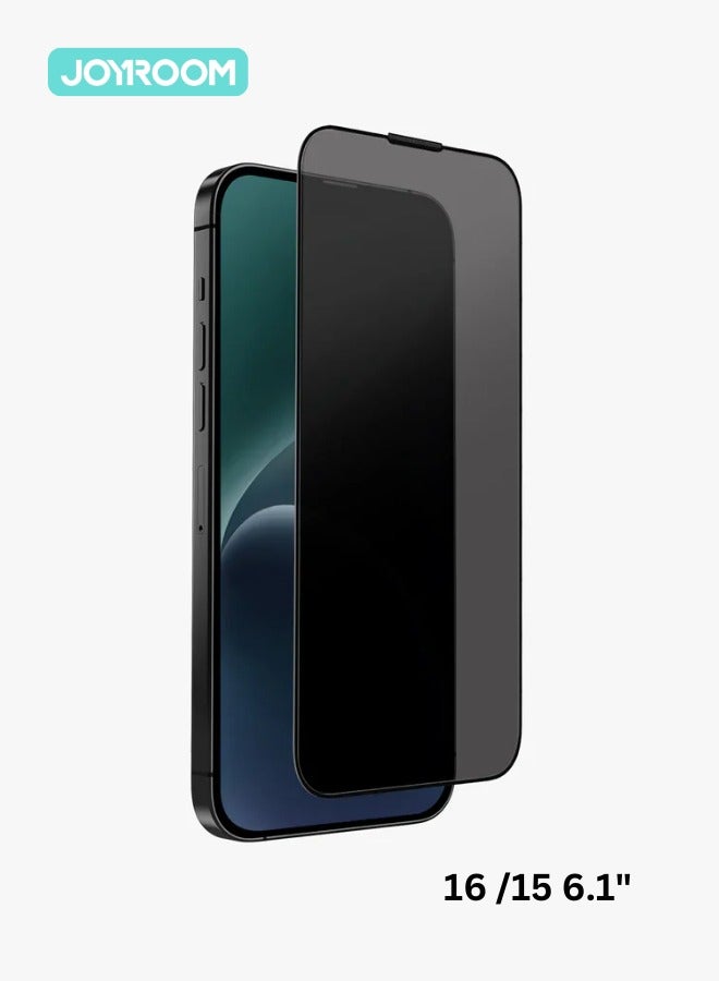 JOYROOM iPhone 16/15 Privacy Screen Protector 6.1" Inch Face ID Supported Easy Installation Anti-Spy & Privacy Protection Anti-Fingerprint & Bubble Free, Case Friendly Tempered Glass Black - Image 1