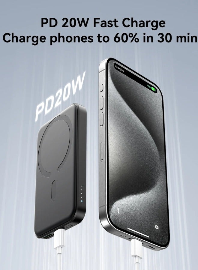 JOYROOM - 5000 mAh Mini 20w Power Bank Boost Charge Magnetic Wireless, Magsafe, Battery Pack For iPhone 15, 14, 13, 12 Series Black - Image 1