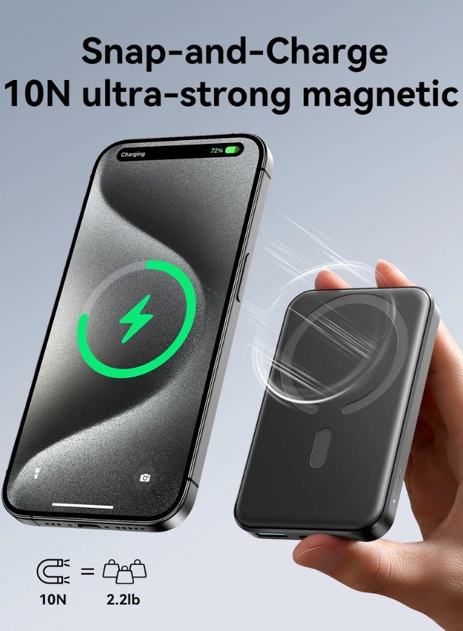 JOYROOM - 5000 mAh Mini 20w Power Bank Boost Charge Magnetic Wireless, Magsafe, Battery Pack For iPhone 15, 14, 13, 12 Series Black - Image 1
