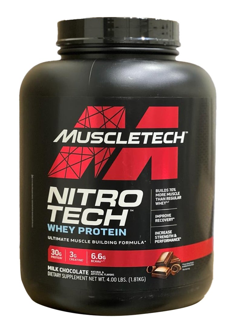 MuscleTech - Nitro-Tech Whey Isolate And Peptides Lean Protein Powder For Muscle Gain Milk Chocolate, 1.81 Kg, 4 Lb- 40 Servings - Image 1