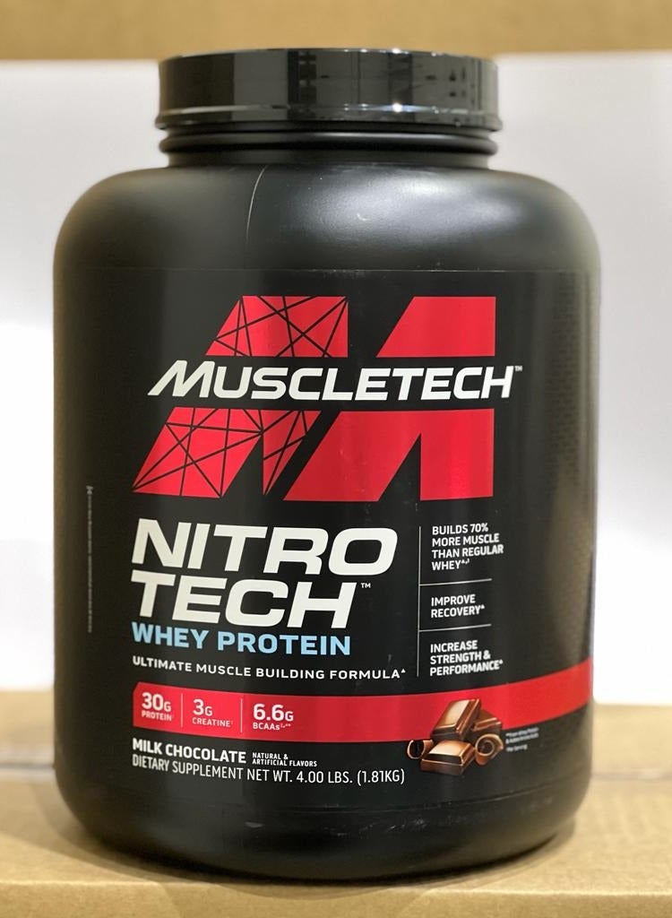 MuscleTech - Nitro-Tech Whey Isolate And Peptides Lean Protein Powder For Muscle Gain Milk Chocolate, 1.81 Kg, 4 Lb- 40 Servings - Image 1