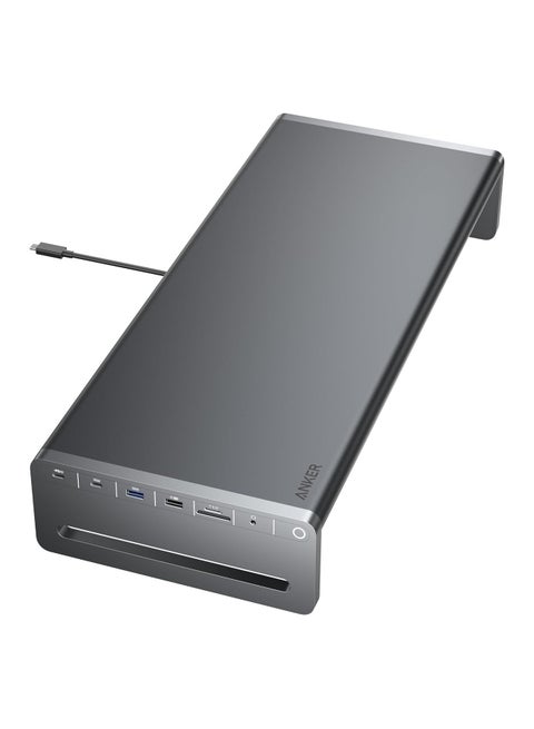 USB-C Hub, 10-in-1 Aluminum Monitor Stand with 100W PD, 5Gbps USB Ports, and 4K@60Hz HDMI Display, Built-In 3.3 ft Cable, Clutter-Free Desk for MacBook, Dell, and Full-Function USB-C Devices Black