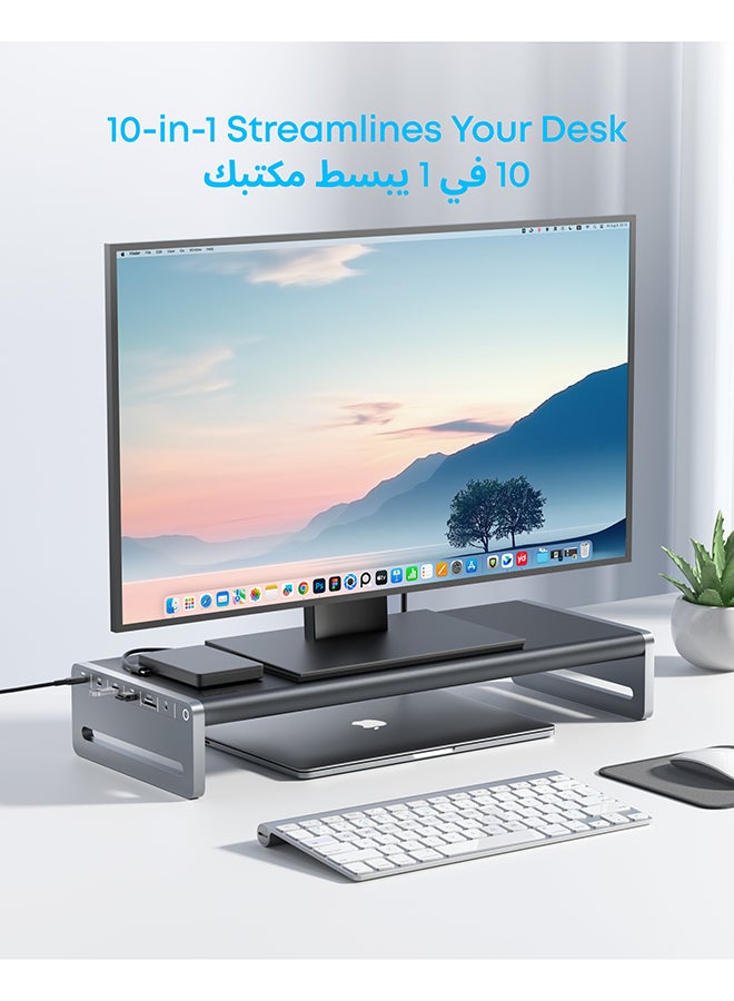Anker USB-C Hub, 10-in-1 Aluminum Monitor Stand with 100W PD, 5Gbps USB Ports, and 4K@60Hz HDMI Display, Built-In 3.3 ft Cable, Clutter-Free Desk for MacBook, Dell, and Full-Function USB-C Devices Black  - Image 2