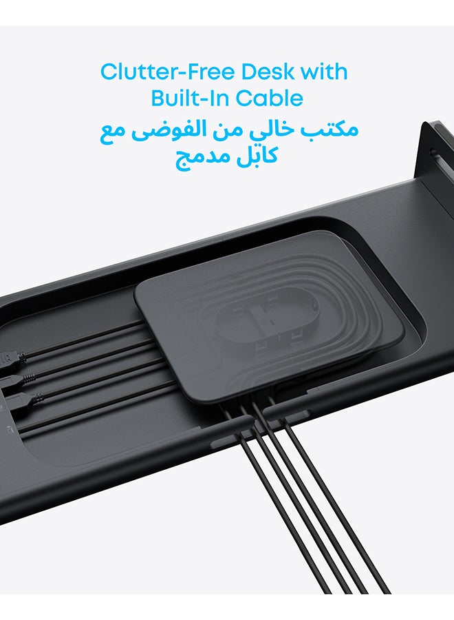 USB-C Hub, 10-in-1 Aluminum Monitor Stand with 100W PD, 5Gbps USB Ports, and 4K@60Hz HDMI Display, Built-In 3.3 ft Cable, Clutter-Free Desk for MacBook, Dell, and Full-Function USB-C Devices Black