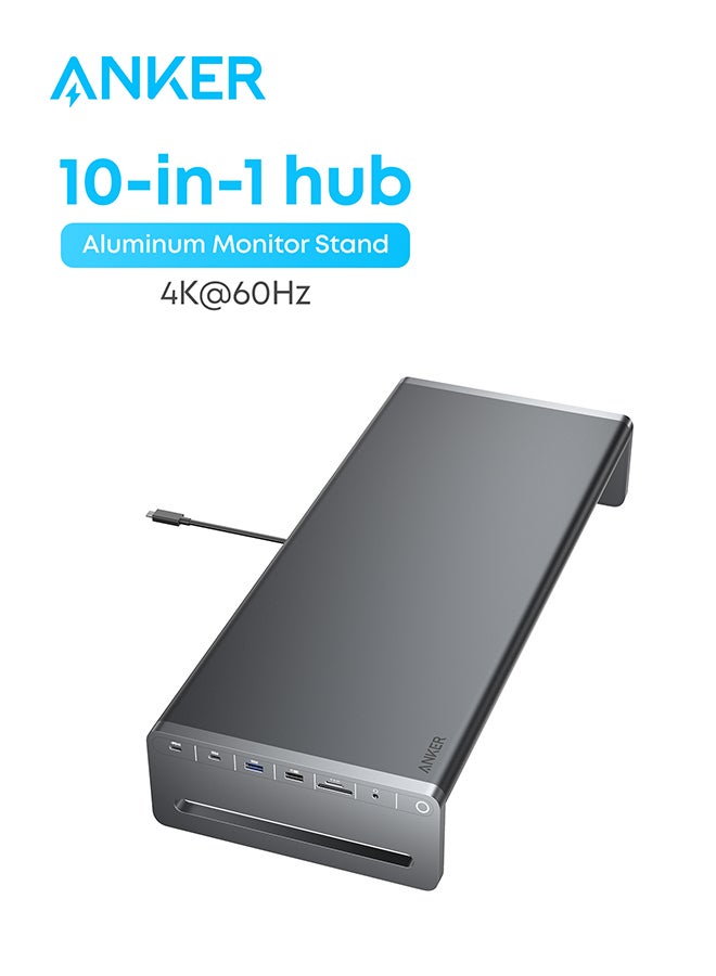 Anker USB-C Hub, 10-in-1 Aluminum Monitor Stand with 100W PD, 5Gbps USB Ports, and 4K@60Hz HDMI Display, Built-In 3.3 ft Cable, Clutter-Free Desk for MacBook, Dell, and Full-Function USB-C Devices Black  - Image 1