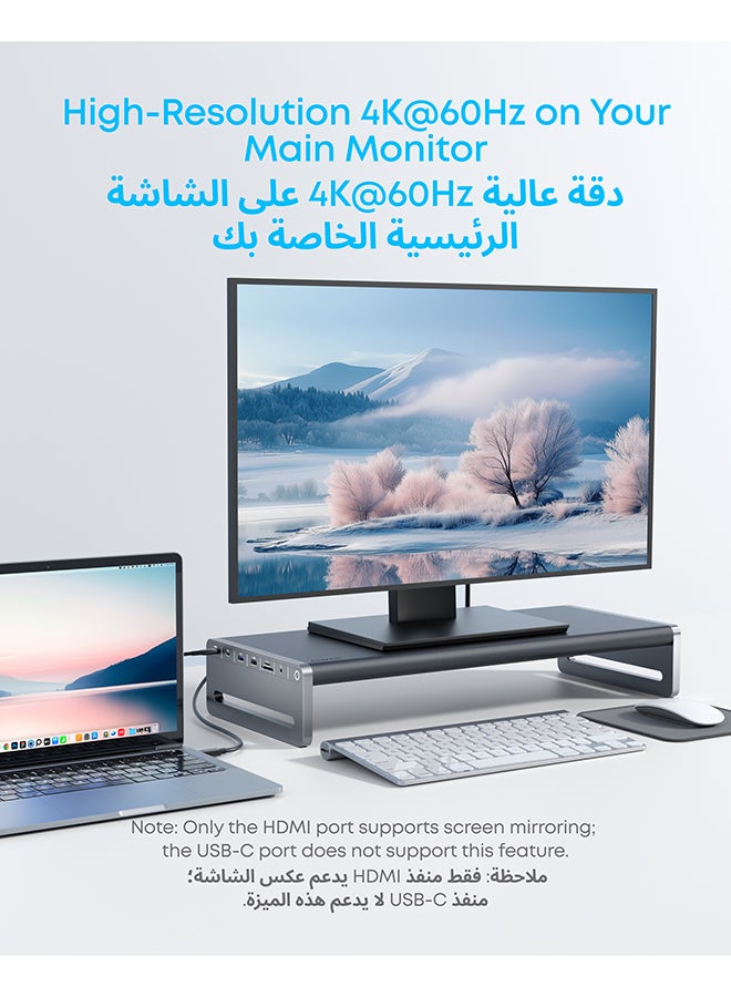 Anker USB-C Hub, 10-in-1 Aluminum Monitor Stand with 100W PD, 5Gbps USB Ports, and 4K@60Hz HDMI Display, Built-In 3.3 ft Cable, Clutter-Free Desk for MacBook, Dell, and Full-Function USB-C Devices Black  - Image 5
