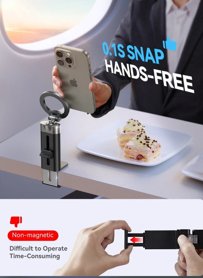 JOYROOM Magnetic Mobile Phone Holder for Magsafe Airplane Train Travel Magnetic Phone Holder for Folding Table Universal Handsfree Travel Accessories for iPhone Foldable and Portable 360° Rotatable for Travel Black  - Image 2