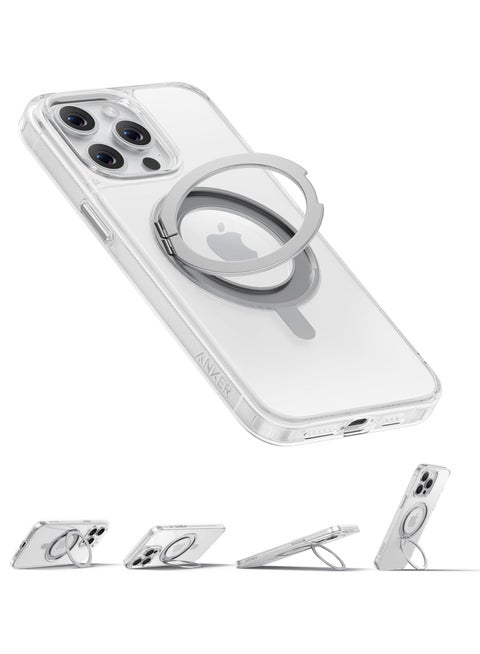 FlexStand Magnetic Phone Case Cover, Anti-Slip and Drop-Proof Protective Cover with Ring Stand, iPhone Mobile Case Compatible with MagSafe, Exclusively Designed for iPhone 15 Pro Max 6.7-Inch Clear