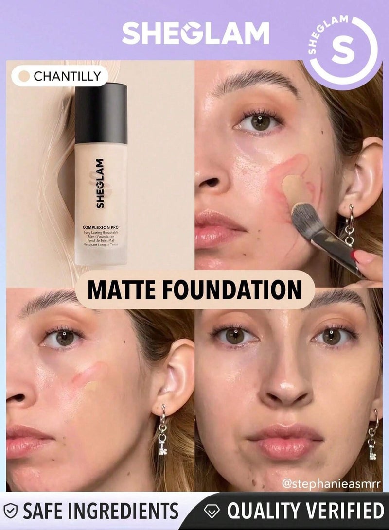 SHEGLAM Complexion Pro Long Lasting Breathable Matte Foundation - Chantilly - Image 1