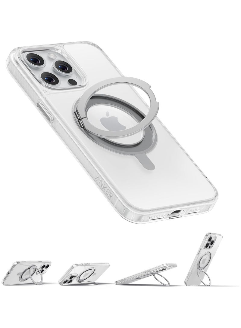 آنكر FlexStand Magnetic Phone Case Cover, Anti-Slip and Drop-Proof Protective Cover with Ring Stand, iPhone Mobile Case Compatible with MagSafe, Exclusively Designed for iPhone 15 Pro 6.1-Inch Clear  - Image 1