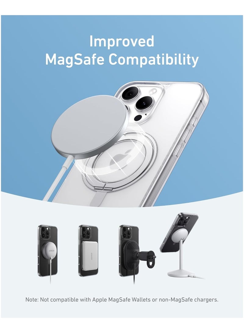 Anker - Ultra Magnetic for iPhone 16 Pro Case with Sturdy 360° Ring Stand, Military-Grade Shockproof iPhone 16 Pro Kickstand Compatible with MagSafe Clear - Image 1