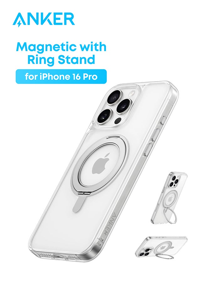 Anker Ultra Magnetic for iPhone 16 Pro Case with Sturdy 360° Ring Stand, Military-Grade Shockproof iPhone 16 Pro Kickstand Compatible with MagSafe Clear  - Image 1