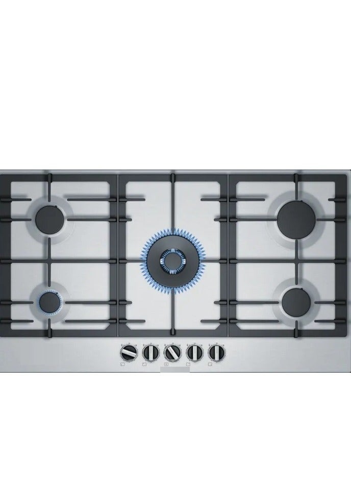 BOSCH Built in hob 5 burner 90 cm  Series 6 Pan Support Cast iron Stainless steel Frameless PCR9A5B90 PCR9A5B90 Silver  - Image 1