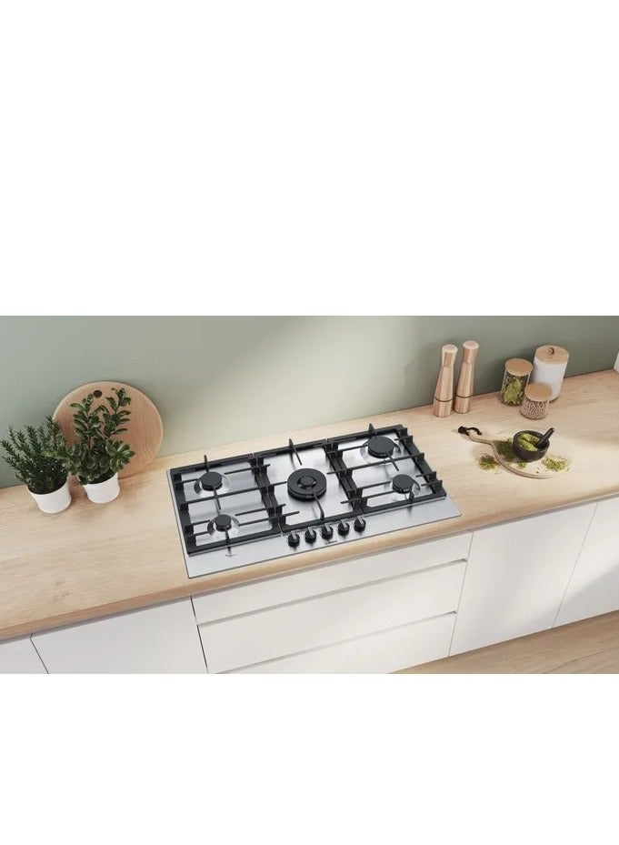 BOSCH Built in hob 5 burner 90 cm  Series 6 Pan Support Cast iron Stainless steel Frameless PCR9A5B90 PCR9A5B90 Silver  - Image 2