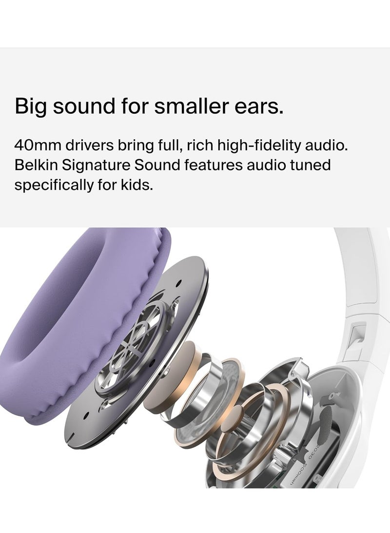 belkin SoundForm Inspire Wireless Over-Ear Headset for Kids, On-Ear Headphones for Girls and Boys, Online Learning, & Travel with Built-In Microphone - Compatible with iPhone, iPad, Galaxy, and More white  - Image 5