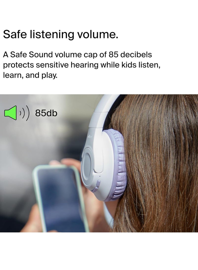 belkin SoundForm Inspire Wireless Over-Ear Headset for Kids, On-Ear Headphones for Girls and Boys, Online Learning, & Travel with Built-In Microphone - Compatible with iPhone, iPad, Galaxy, and More white  - Image 4