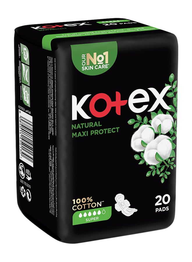 Kotex Natural Cotton Maxi Thick Pads Super With Wings 20 Pads 