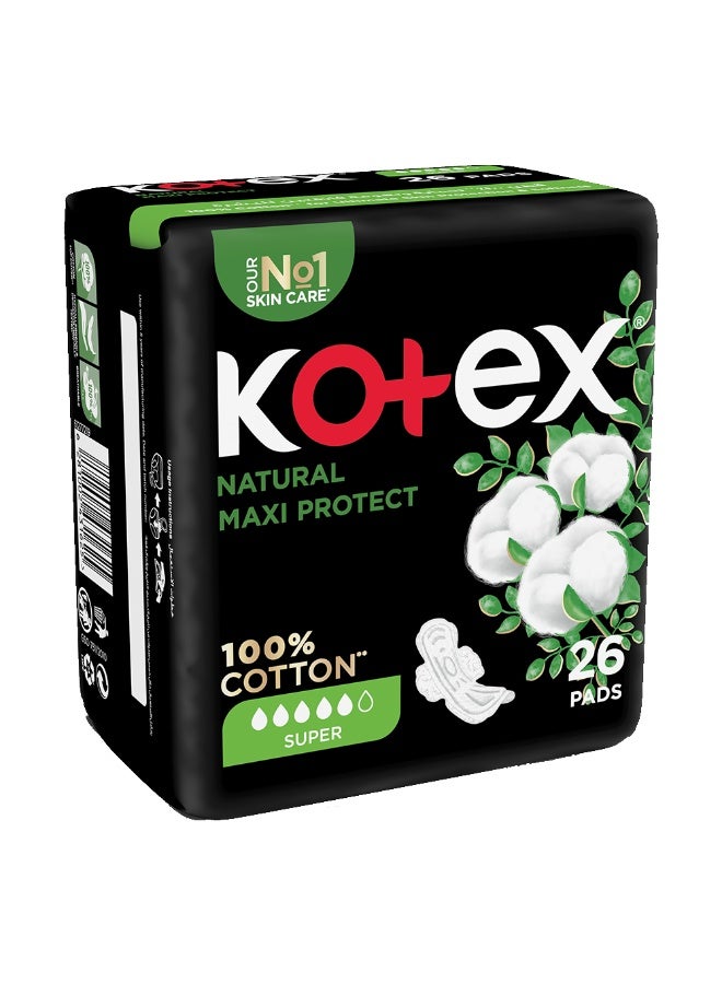 Natural Cotton Maxi Thick Pads Super With Wings, 26 Pads - pnsku/N70109979V/45/_/1734582374/0595a85e-03f6-4789-b762-5281ea43c478