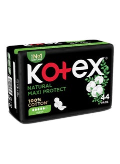 Kotex Cotton Sanitary Napkins Natural Maxi Thick Super With Wings 44 Pads 