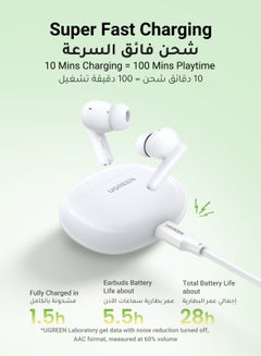 Ugreen HiTune P3 Wireless Earbuds, iPhone 16 Bluetooth 5.4 Headphones, 12mm Drivers, 28H Playtime, USB C Fast Charging, 2-Mic Noise Cancelling for Clear Calls, IPX5 Waterproof, Dual Device Connection White  - Image 3