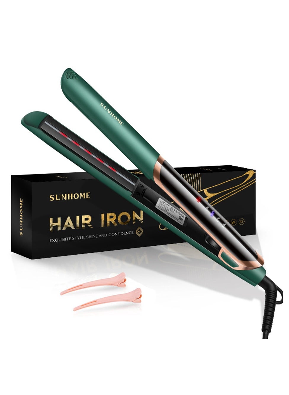 Ceramic Hair Straightener, 2 in 1 Hair Straighteners and Curlers with Ceramic Coating for Smooth Glide, 10 Second Heat up, Up to 230°C, Lasting Results for Curl/Wave/Straighten Hair Green 